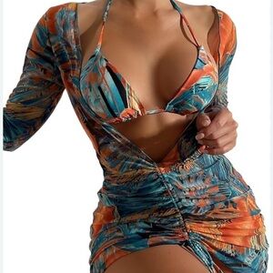 Cover-up Dress Tropical Print Dress